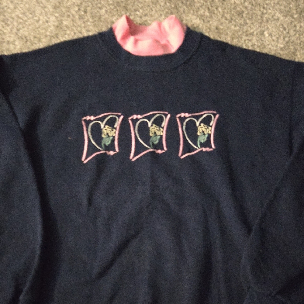 Elegant Navy Crew Neck Sweater with Pink Details